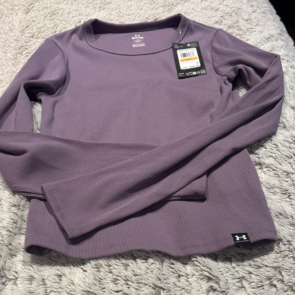 Under Armour Women's Rival Long Sleeve Ribbed Top in Dusty Purple, Small